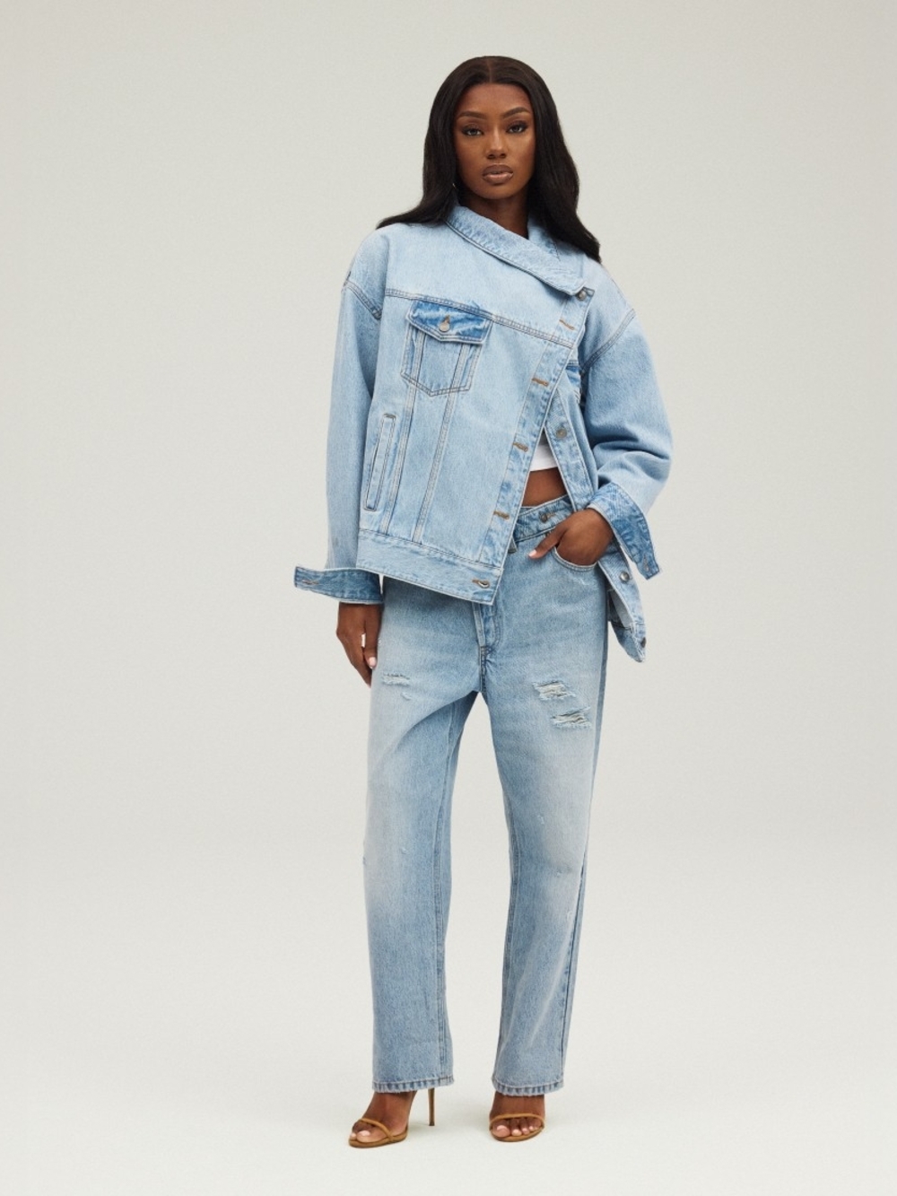 Kbb By Kahlana Light Wash Denim Oversized Jacket for Women